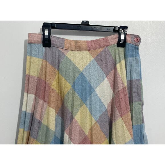 VTG Plaid Pastel Wool Skirt Small Union Made Tradwife Modest Preppy Twee - Picture 2 of 6